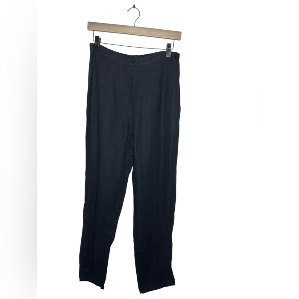 Flax Straight Leg Linen Pants Size S Black